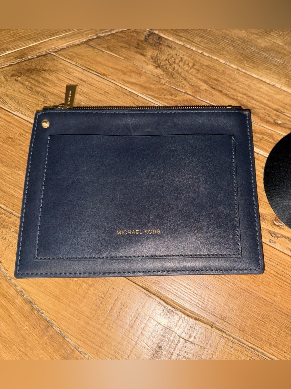 Michael Kors navy blue (dark) Zip Pouch Clutch Front Pocket Gold Hardware